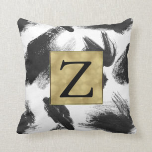 Coussin Monogramme noir et blanc d'abrégé sur aquarelle