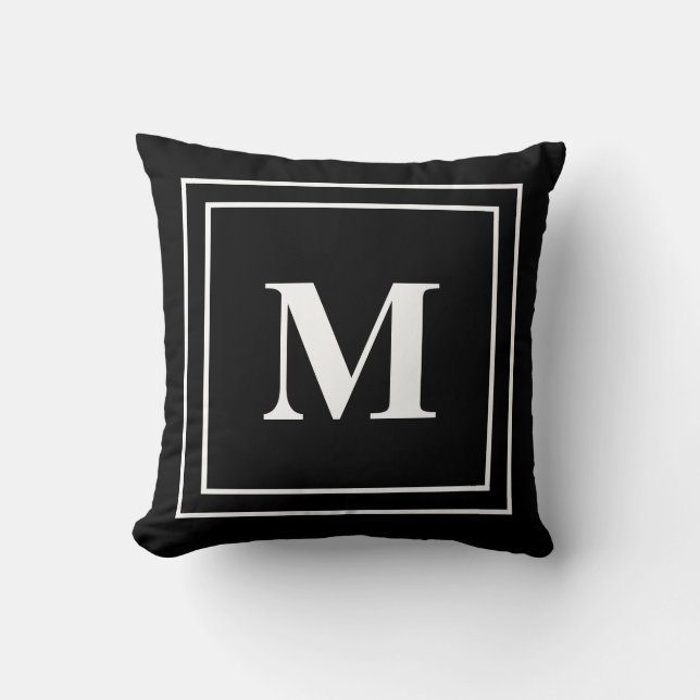 Coussin Monogramme noir et blanc moderne (Recto)