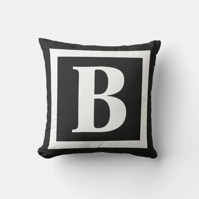 Coussin Monogramme noir et blanc moderne initial (Recto)