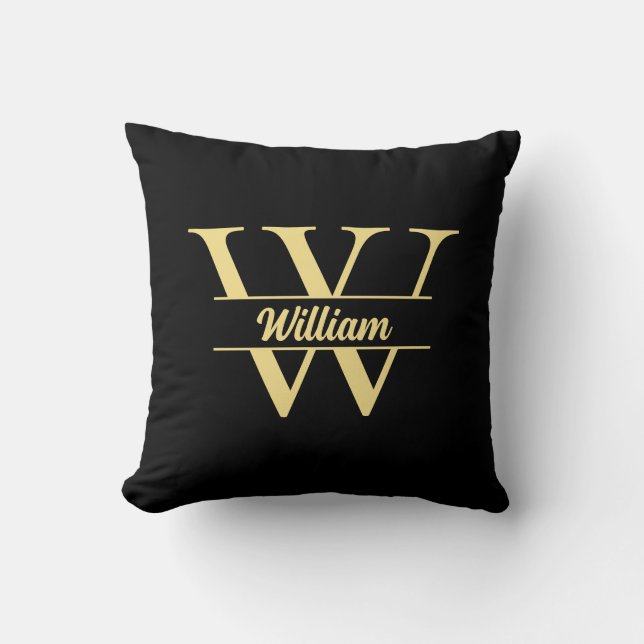 Coussin Monogramme noir et or | Écriture initiale élégante (Recto)