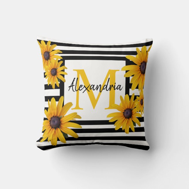 Coussin Monogramme Noir Jaune Susan Jaune Noir Bande (Recto)