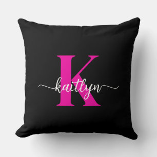 Coussin Monogramme noir rose