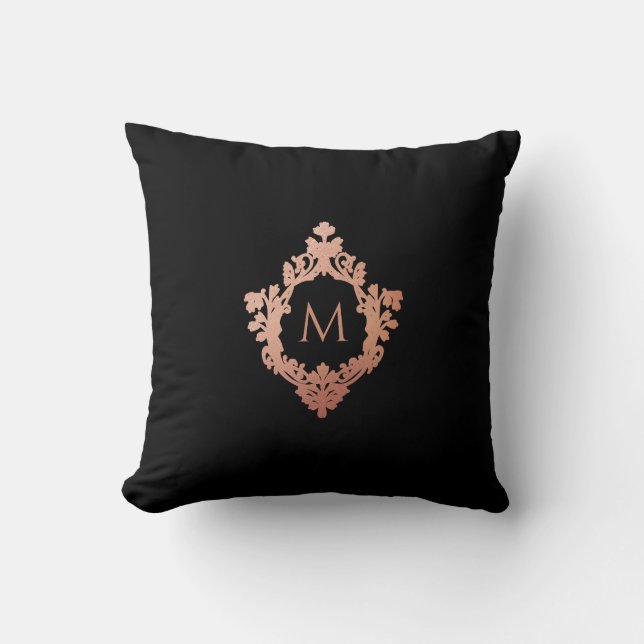 Coussin Monogramme Noir Rose Or Elégant Cimier Orné (Recto)