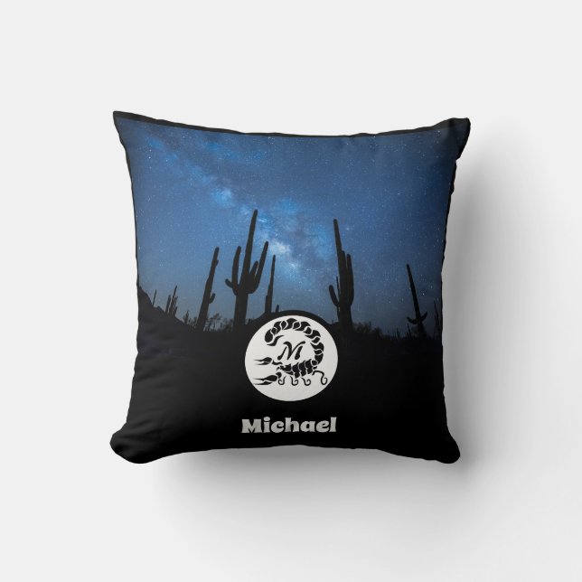 Coussin Monogramme noir Scorpion Nom photo (Recto)