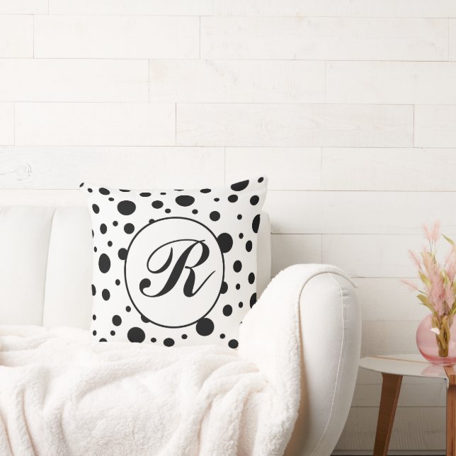 Coussin Monogramme noir sur blanc Polka Motif point (Canapé)
