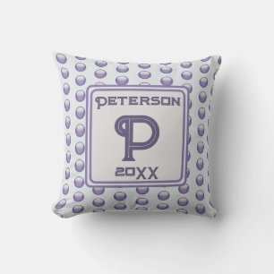 Coussin Monogramme Nom Blue Grey Polka Point initial
