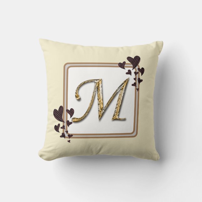 Coussin Monogramme Nom de Famille Or Initial Cœur Bijou (Recto)