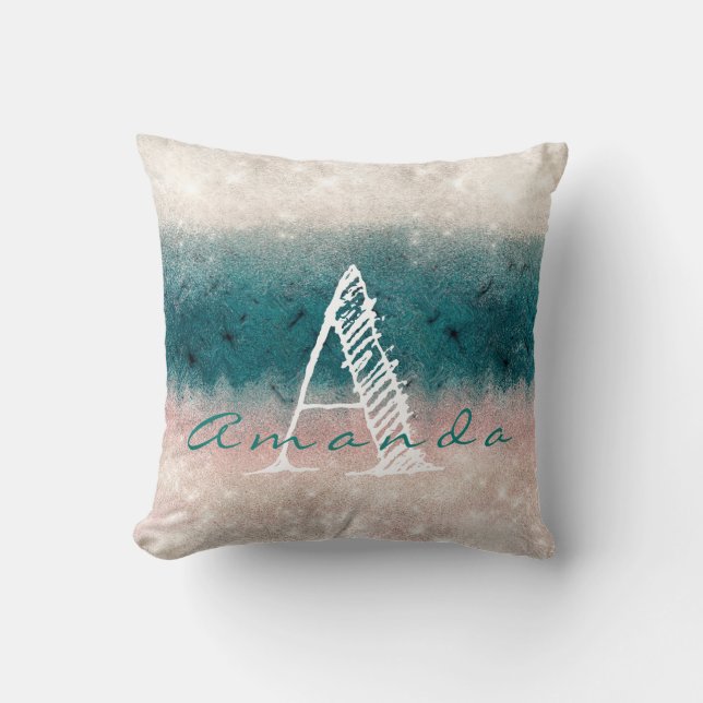 Coussin Monogramme Ombre Nom ivoire Beige Pastel Turquoise (Recto)