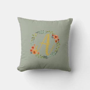Coussin Monogramme Or de la couronne de fleurs Initiale A