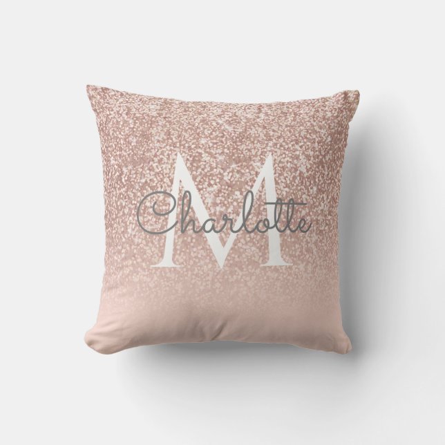 Coussin Monogramme or rose Blush rose Girly Jeu de script (Recto)