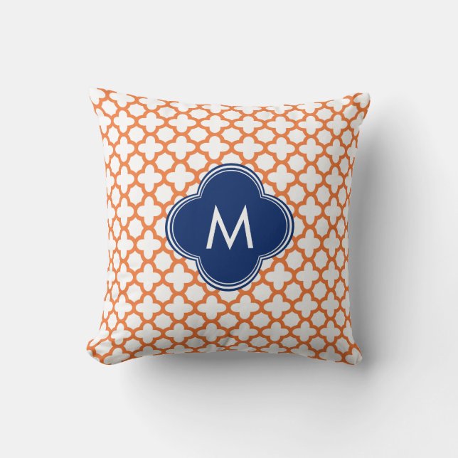 Coussin Monogramme Orange et Royal Blue Quatrefoil (Recto)