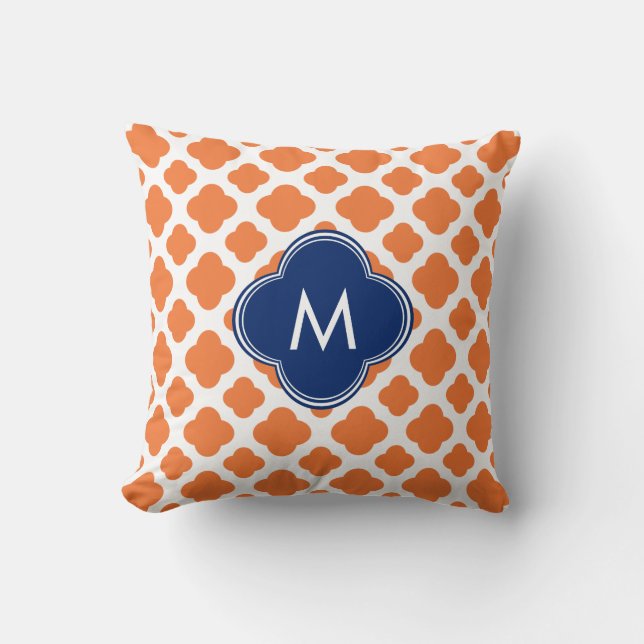 Coussin Monogramme Orange et Royal Blue Quatrefoil (Recto)
