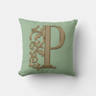 Coussin Monogramme P Vert Sauge, Famille, Mariage Annivers