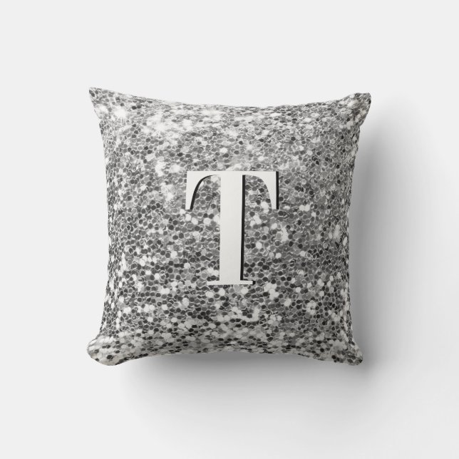 Coussin Monogramme Pailleté Chunky Argent (Recto)