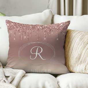 Coussin Monogramme Pailleté Or Rose et Argent 