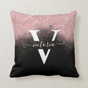Coussin Monogramme Parties scintillant rose noir tendance 