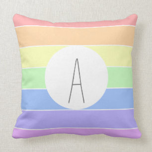 Coussin Monogramme Pastel Arc-en-ciel bandes colorées  