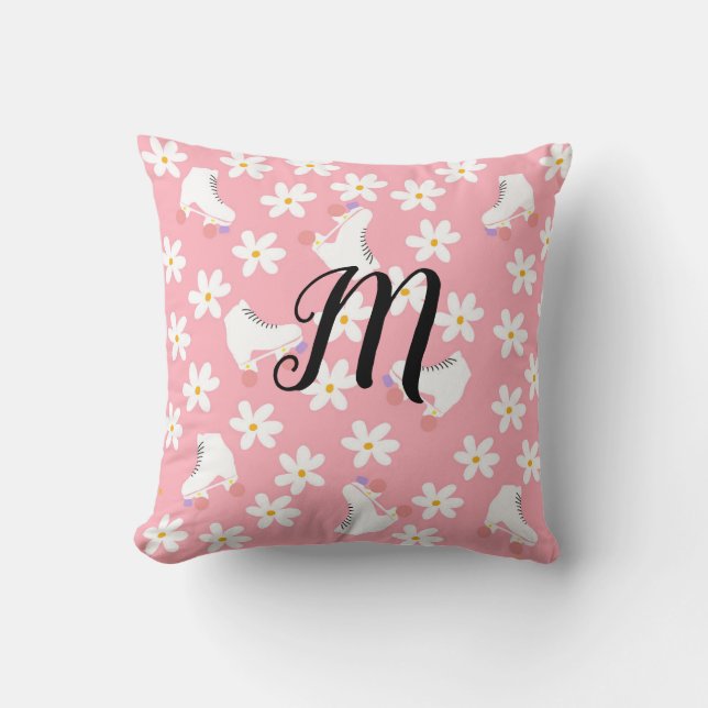 Coussin Monogramme Patinage à rouleaux rose Roller Patinag (Recto)