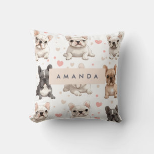 Coussin Monogramme Personalized Adorable French Bulldog