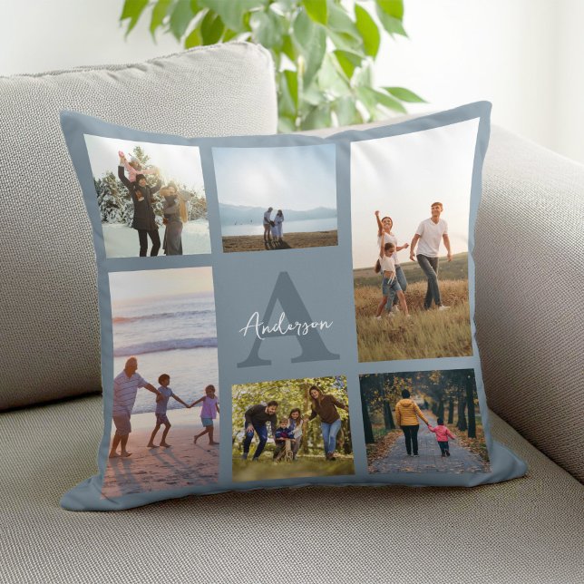 Coussin Monogramme personnalisé 6 Collage photo (Créateur téléchargé)