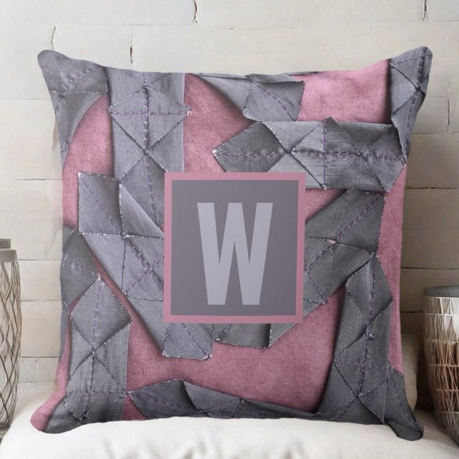 Coussin monogramme personnalisé abstrait géométrique viole (Créateur téléchargé)