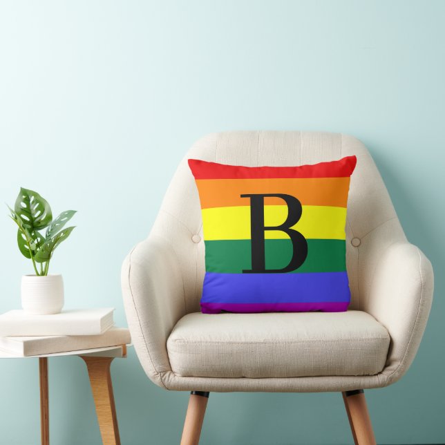 Coussin Monogramme personnalisé Arc-en-ciel LGBT Pride Cad (Chaise)
