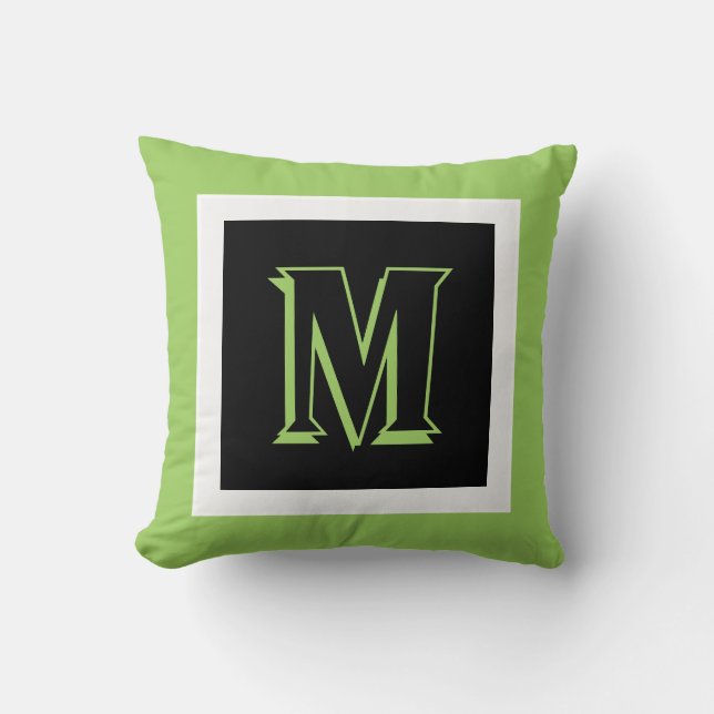 Coussin monogramme personnalisé audacieux noir et vert (Recto)
