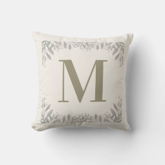 Coussin Monogramme personnalisé avec bordure botanique élé