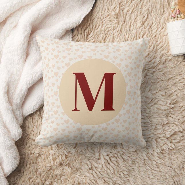 Coussin Monogramme personnalisé avec coeurs pour chambre p (Couverture)