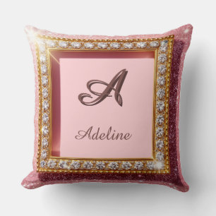 Coussin Monogramme personnalisé avec paillettes roses