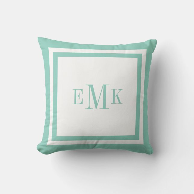 Coussin Monogramme personnalisé avec points de ruban Aqua  (Recto)