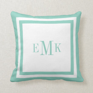 Coussin Monogramme personnalisé avec points de ruban Aqua 
