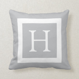Coussin Monogramme personnalisé blanc gris
