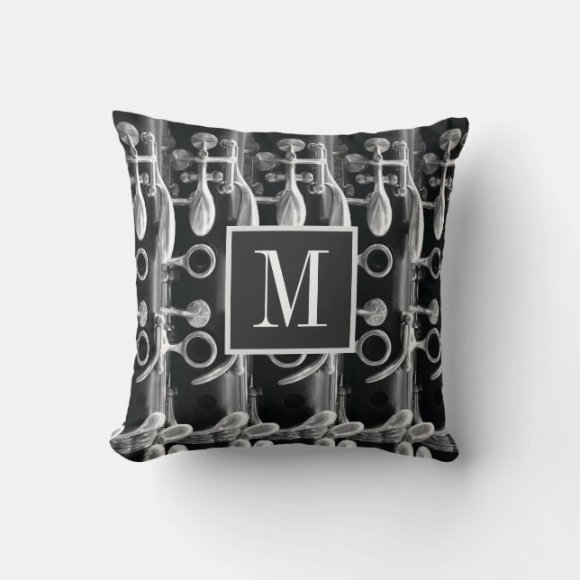 Coussin Monogramme personnalisé Clarinet Photographie noir (Recto)
