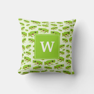Coussin Monogramme personnalisé Cute Green Tree Frog Motif