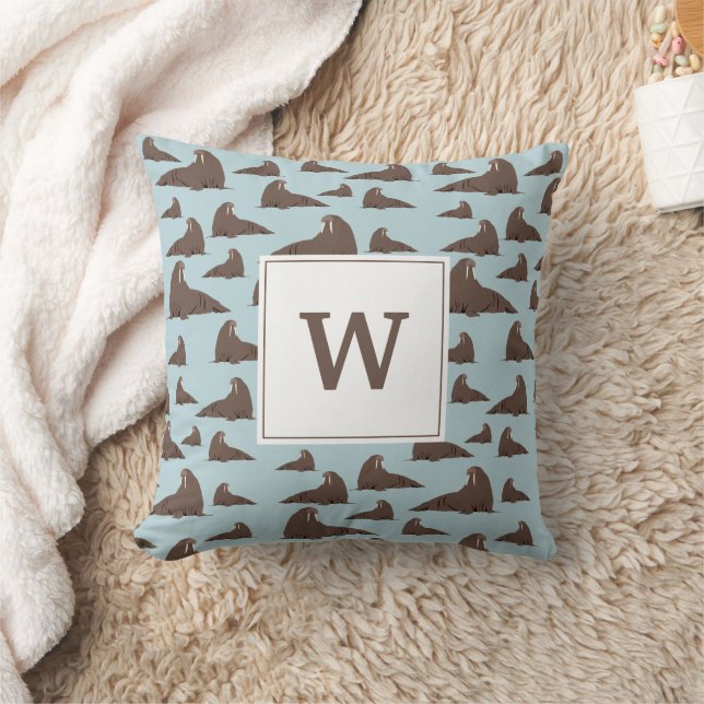 Coussin Monogramme personnalisé Cute Walrus Motif (Couverture)