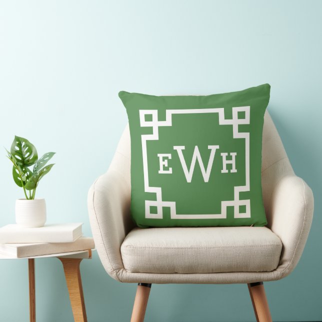 Coussin Monogramme personnalisé de clé grecque verte moder (Chaise)