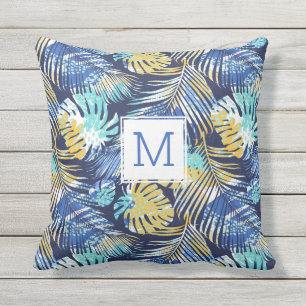 Coussin Monogramme personnalisé des Feuilles de palmiers 