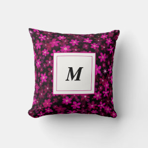 Coussin Monogramme Personnalisé - Élégante Florale Moderne