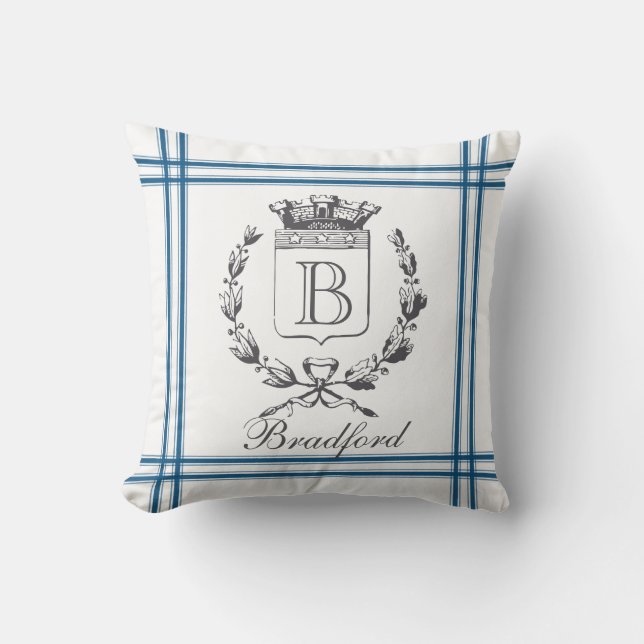 Coussin Monogramme personnalisé en français de style vinta (Recto)