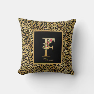Coussin Monogramme personnalisé F Léopard Moderne