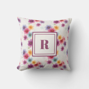 Coussin Monogramme personnalisé – Floral élégant moderne