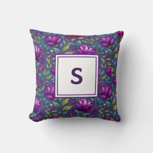 Coussin Monogramme personnalisé – Floral élégant moderne 