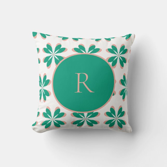 Coussin Monogramme personnalisé Flore verte (Recto)