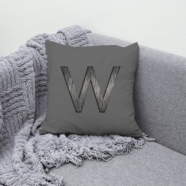 Coussin Monogramme personnalisé gris simple et élégant (Créateur téléchargé)