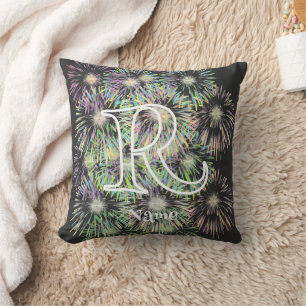 Coussin Monogramme personnalisé initial nom Coloré Feux d'
