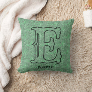 Coussin Monogramme personnalisé Initiale Nom Floral Vert