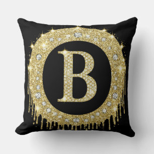 Coussin Monogramme Personnalisé Lettre B Diamant Or