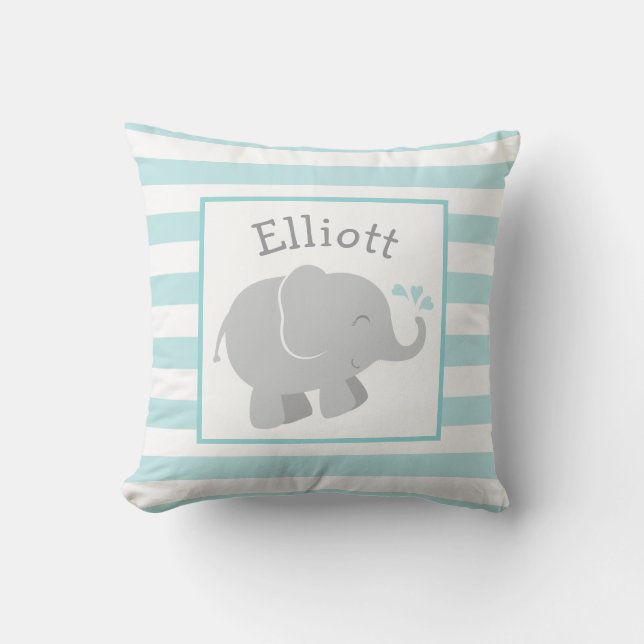 Coussin Monogramme personnalisé moderne Aqua et Eléphane g (Recto)