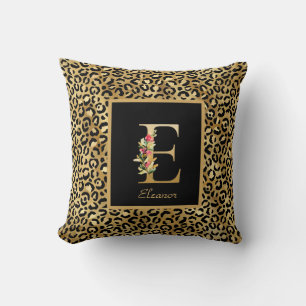 Coussin Monogramme personnalisé moderne Leopard E initial